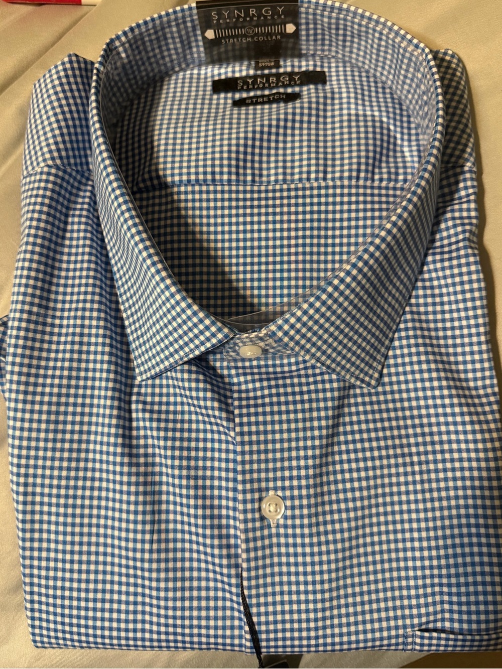 Men's Blue Gingham Stretch Dress Shirt
